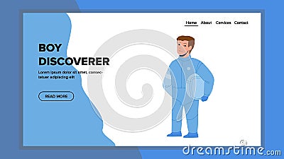 Boy Discoverer Play Game In Space Costume Vector Vector Illustration