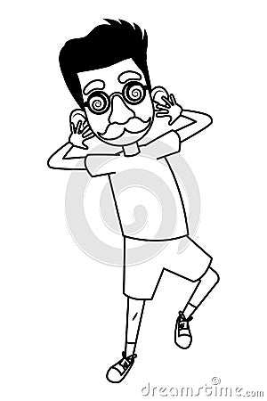 Boy disguised with a mask black and white Vector Illustration