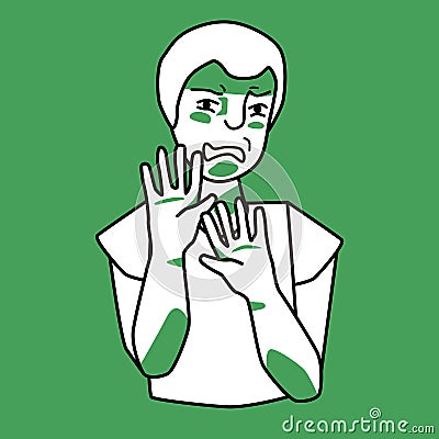 Boy with disgust emotion, green and white Vector Illustration