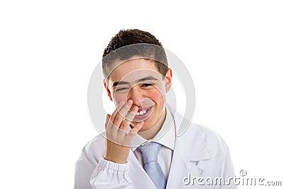 Boy doctor touching his nose Stock Photo