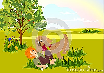 Boy and dog playing, cdr vector Vector Illustration
