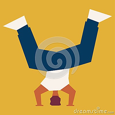 Boy doing headstand dancing breakdance Vector Illustration