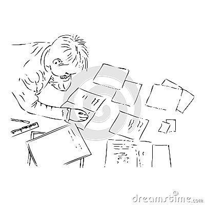 Boy doing his homework Cartoon Illustration