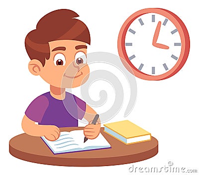 Boy doing school homework. Kid student character Vector Illustration