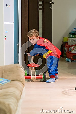 Superhero boy. Superman costume Stock Photo