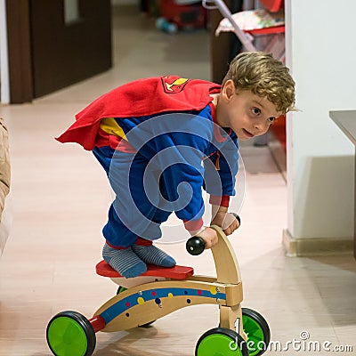 Superhero boy. Superman costume Stock Photo