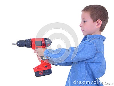 Boy with A Drill Two Stock Photo