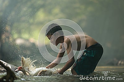 The boy with duck Stock Photo