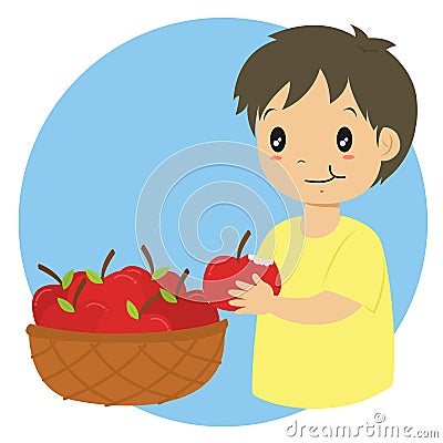 Boy Eating an Apple Cartoon Vector Vector Illustration