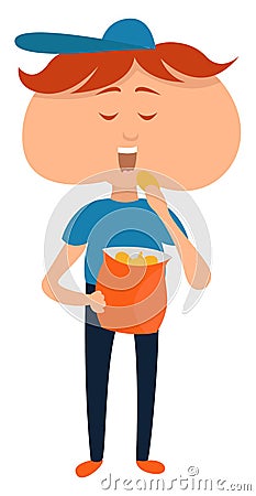 Boy eating chips, illustration, vector Vector Illustration