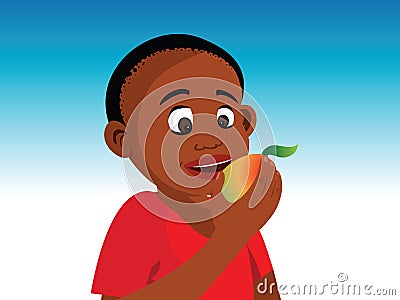 Boy eating fruit Vector Illustration