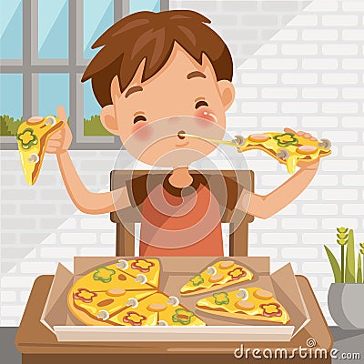 Boy eating pizza Stock Photo