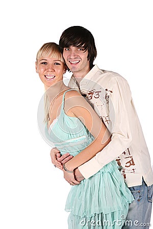 Boy embraces girl Stock Photo