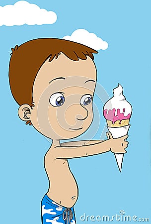 Boy looks at an ice cream cone Stock Photo