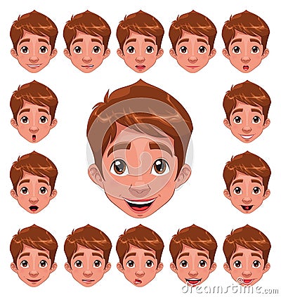 Boy Expressions with lip sync. Vector Illustration