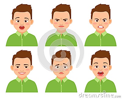 Boy face expression set Vector Illustration