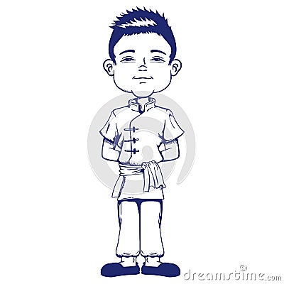 Boy with features, Asian child, Chinese, Asia, art line Vector Illustration