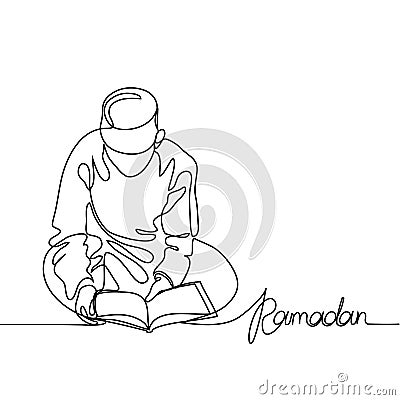 Boy in fez reading Koran Vector Illustration