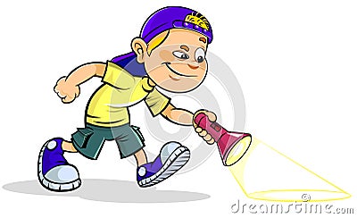 Boy with Flashlight. Vector Illustration