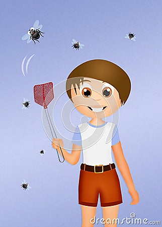 Boy with the fly swatter Stock Photo