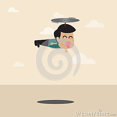 Boy Flying Away with single propeller on his head Vector Illustration