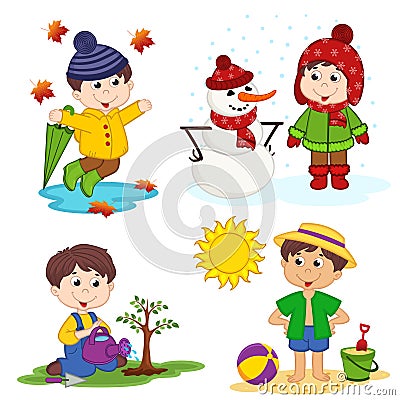 Boy and the four seasons Vector Illustration