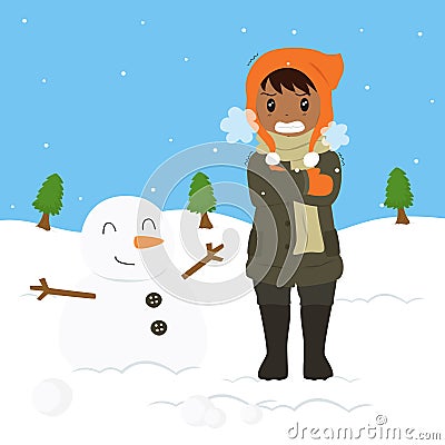 Boy Freezing and Shivering Vector Illustration Vector Illustration