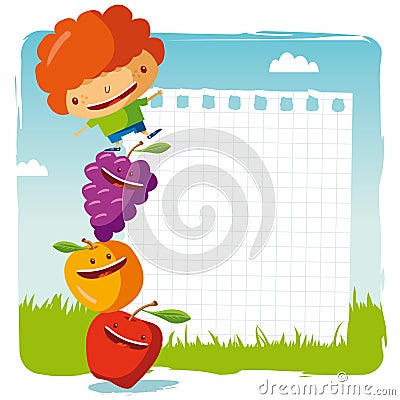 Boy with funny fruits Vector Illustration