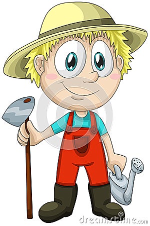 Stock Photo: Boy gardener character cartoon style illustration white ...