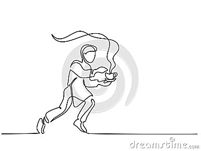 Boy garson running with cup of tea coffee Vector Illustration