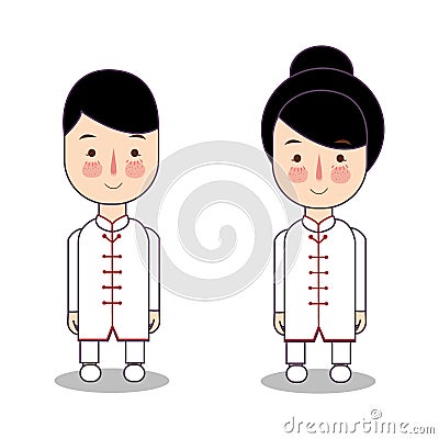 Boy and girl athlete wearing uniform taiji kungfu traditional culture heritage form China fight warrior sport action Vector Illustration