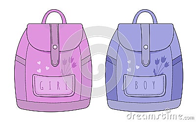 Boy and girl backpacks Vector Illustration