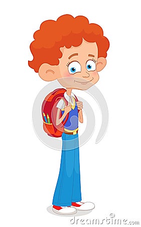 Boy and girl with backpacks pupil stay cartoon school isolated Vector Illustration