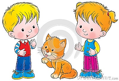 Boy, Girl And Cat Royalty Free Stock Images - Image: 2980129
