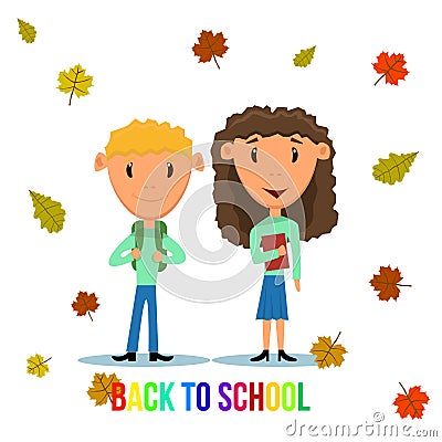 Boy and Girl Characters Happy and Ready to go Back to School Vector Illustration