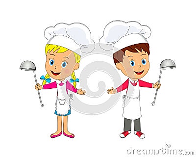 Boy and girl chief cooking Vector Illustration