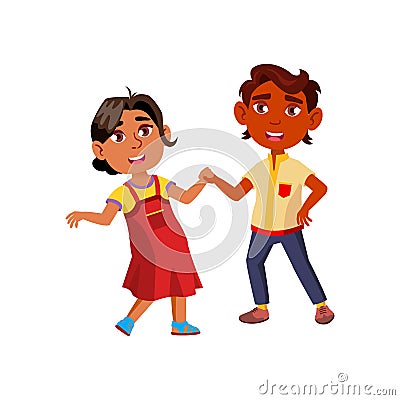 Boy And Girl Children Dancing Together Vector Vector Illustration