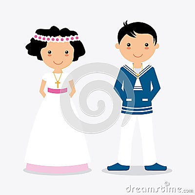 Boy and girl in communion suit Vector Illustration