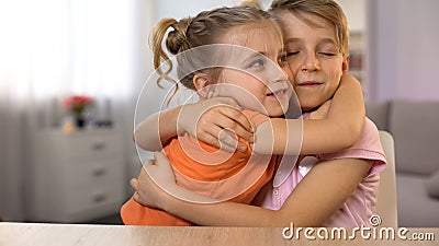 Boy and girl embracing, good friends, first love relationship, tenderness Stock Photo