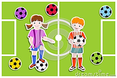 Boy and girl - football (soccer) theme Vector Illustration