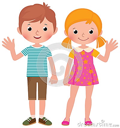 Boy and girl in full length welcome Vector Illustration