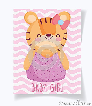 Boy or girl, gender reveal its a girl cyte tiger card Vector Illustration