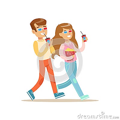 Boy And Girl Going To Cinema Together, Part Of Happy People In Movie Theatre Series Vector Illustration