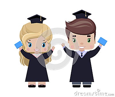 Boy and girl graduates happy Vector Illustration