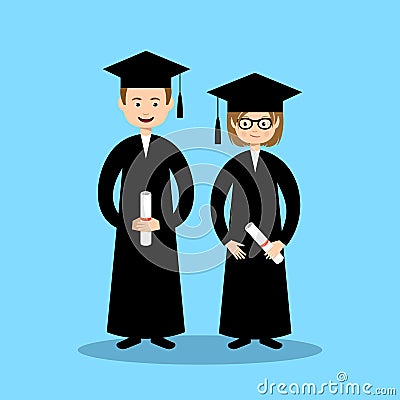 Boy and girl graduates. Vector Vector Illustration