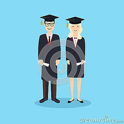 Boy and girl graduates.Vector illustration Vector Illustration