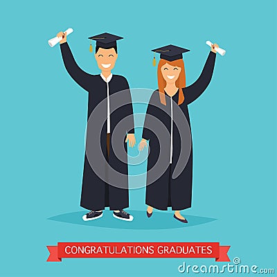 Boy and girl graduates.Vector illustration. Vector Illustration