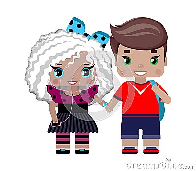 boy and girl holding hands, in summer clothes Vector Illustration