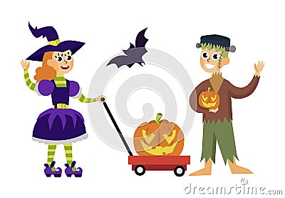 Boy and girl in horror costume poster Vector Illustration
