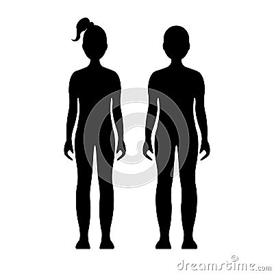 Boy and girl. Human front side Silhouette. Isolated on White Background. Vector illustration. Vector Illustration